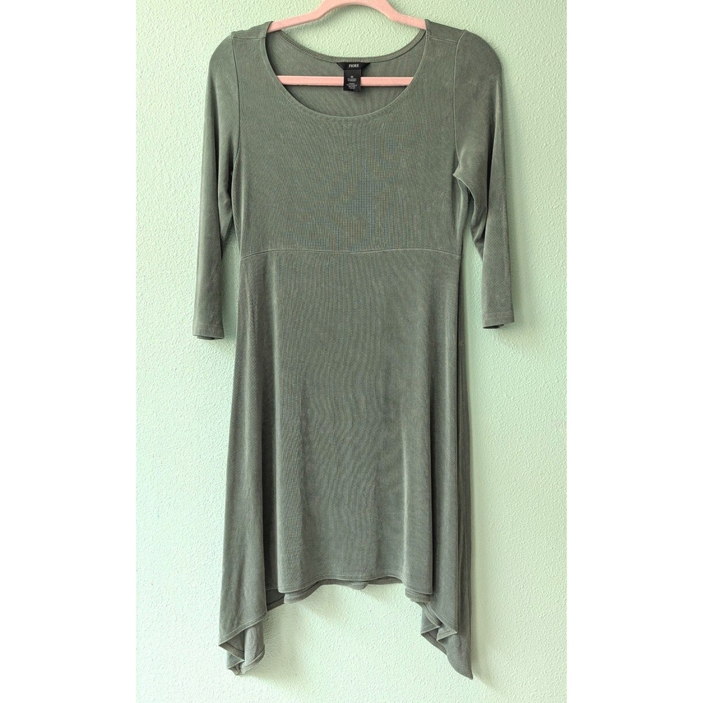 Fiore Sage Green Slinky 90s Minimalist Style Midi Dress Lagenlook Empire Waist M